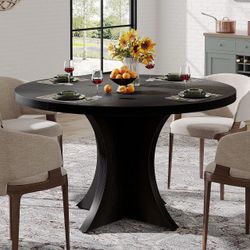 Round Dining Table for 4-6, 47.24-Inch Farmhouse Kitchen Table