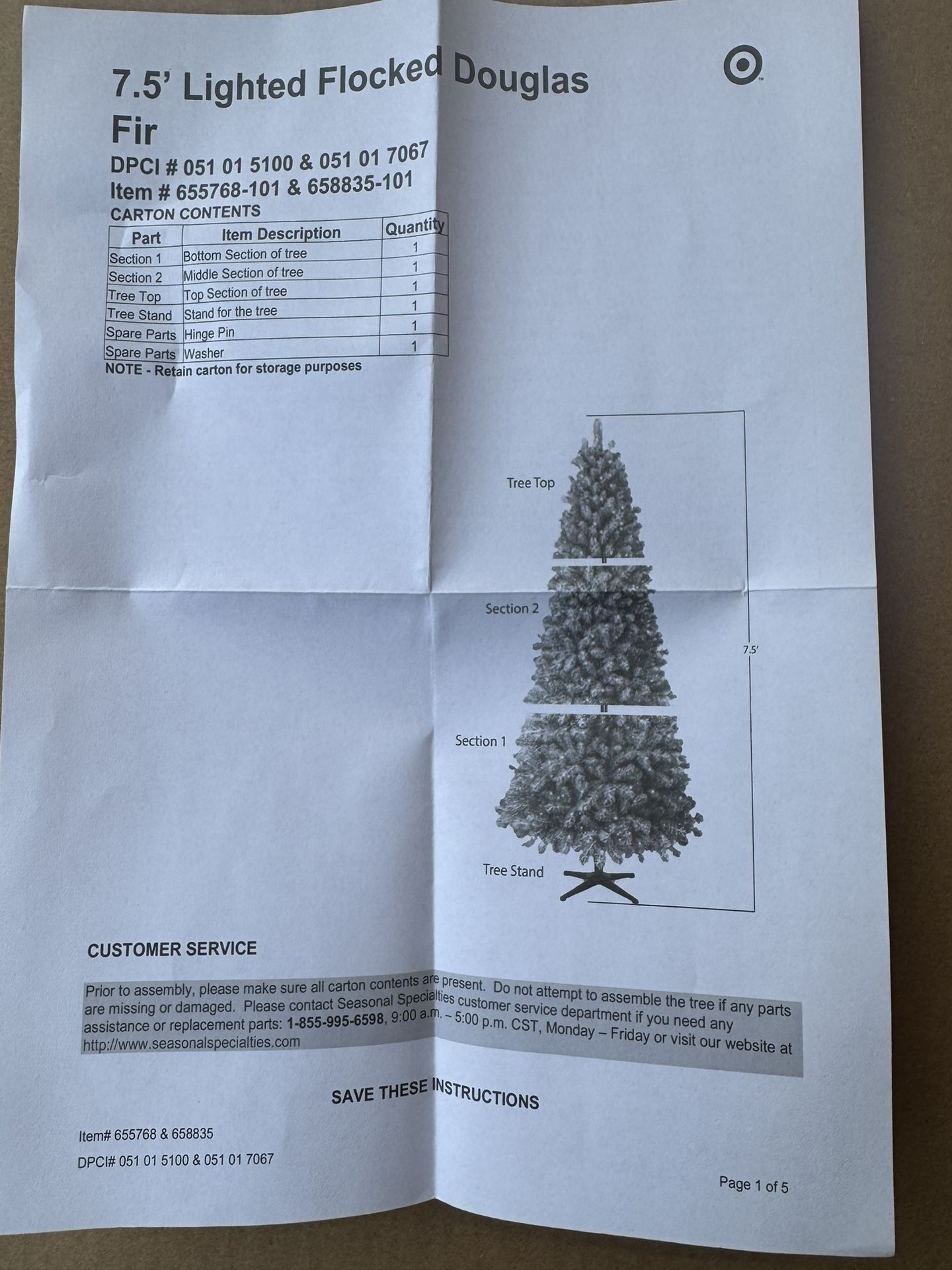 Flocked Douglass Fir Pre-Lit Tree Warm White Lights. 7.5ft From Target. Must Pick Up