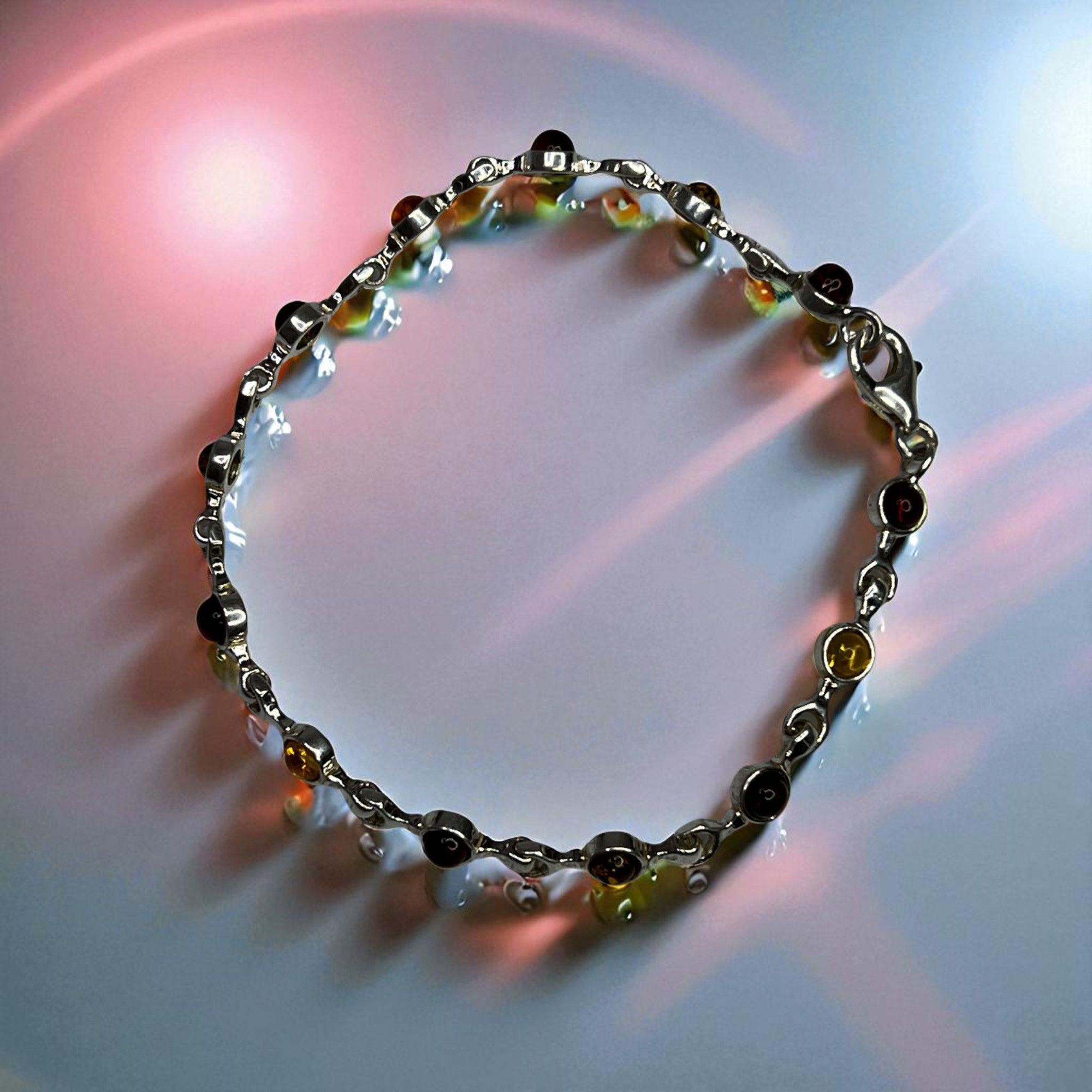 Amber Multicolor Bracelet In Sterling Silver
