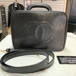 CHANEL Black Caviar Vanity Case Top Handle Bag 