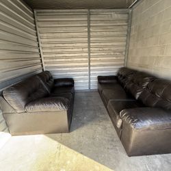 Brown Faux Leather Sofa & Love Seat