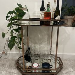 Two-tiered Mirror And Brass Bar Cart