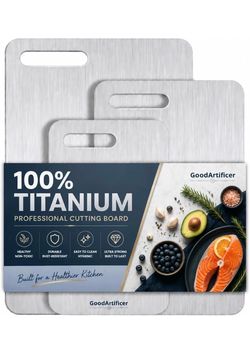 Titanium Cutting Boards Set of 3, 100% Pure Titanium Kitchen Cutting Board, Double-Sided Non-Toxic Cutting Board, Ideal for Slicing and Dicing Meata