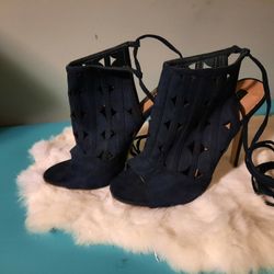 Navy Blue Peep Toe Heels