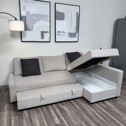 Beige Sectional Couch With Sleeper - Free Delivery