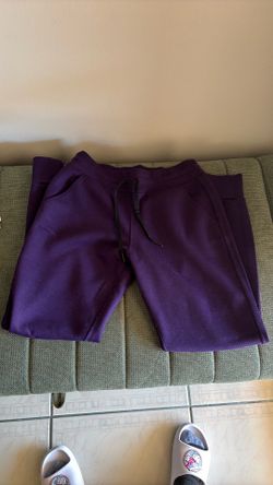 Women’s 32 heat sweatpants, 2 purple and 1 black, Size XS
