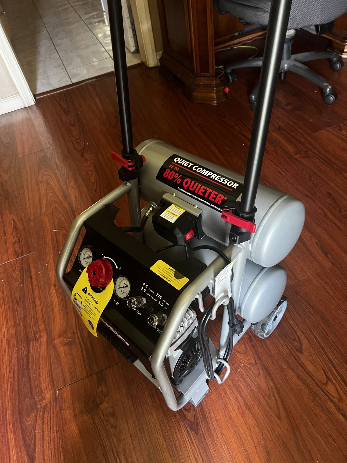 HUSKY AIR COMPRESSOR 4.5 Gal. 175 PSI Portable Electric Quiet Air Compressor 80% QUIETER THAN OTHERS