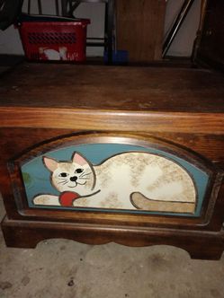 Wooden cat carved and painted treasure box toy box storage
