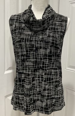Dress Barn Women’s Black/White Shawl Collar Stretchy Jersey Top, Size L