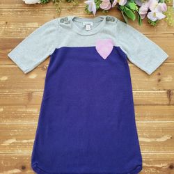 SIZE 6-7 GIRLS GRAY & BLUE KNITTED SHORT-SLEEVE SWEATER DRESS