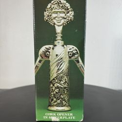 Vintage Bacchus cork opener in silverplate the Roman god of wine 1983 made in Italy 