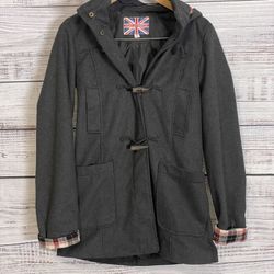  Women’s MISS LONDON Wool Button  Mid Length Coat Jacket Hoodie Grey