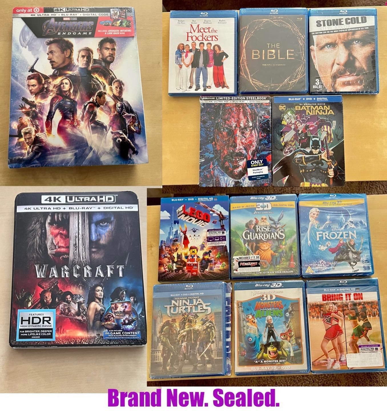 Various Bluray, DVD. New & Sealed. Some Opened Items