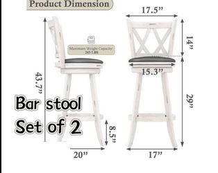 😀 2 PCs 29"H Counter Height Bar stools, 360° Swivel Bar Stools with X Back & Solid Wood Footrest, Wooden Barstools for Kitchen Island, Home Bar, Anti