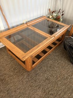 Set Of 4 Wooden Table/glass Top/expandable