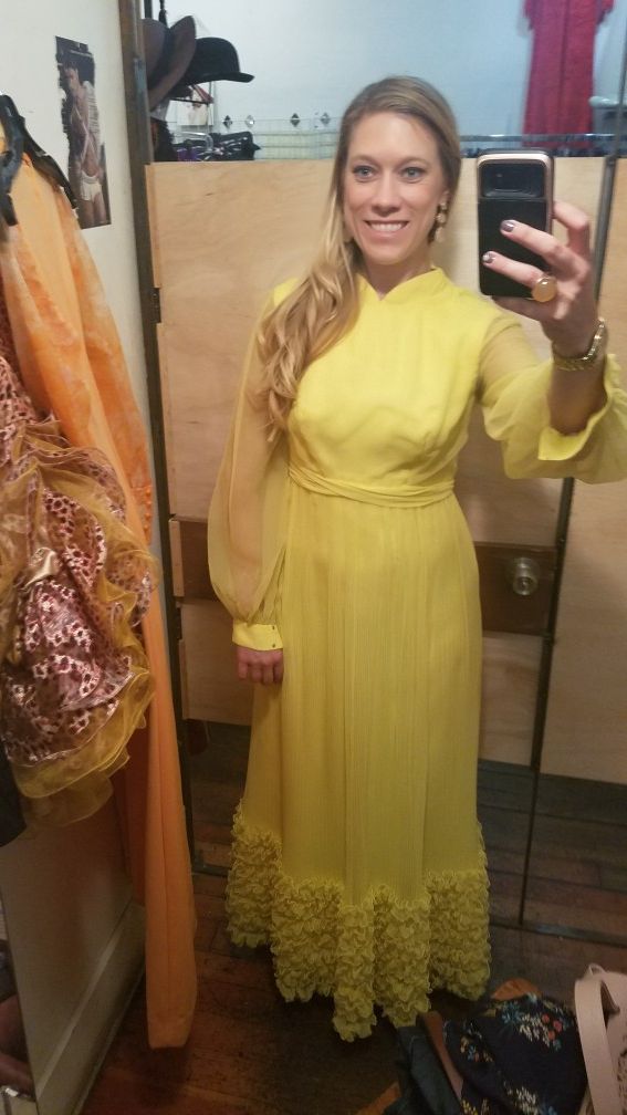 Authentic Vintage 1970s Yellow Gown, Size 8