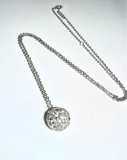Rare $17k Retail Tiffany & Co. Hardware Diamond Ball 18k White Gold Pendant Necklace
