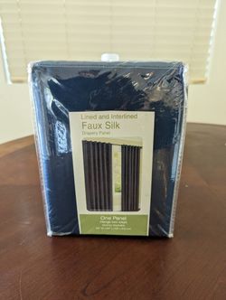 Navy Blue Faux Silk Curtains Drapery Panel