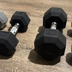 Miss-match (Iron/Iron Rubber Coat) Set Of Cast Iron Dumbbells: 20s & 30s  Total: 100 lbs