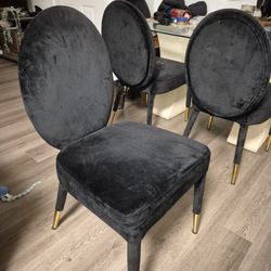 Black Velvet Dining Chairs w/ Gold Legs (Set of 4)