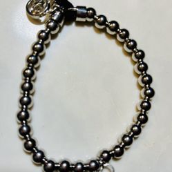 M KORS Silver Pave Crystal Italian Horn Leather Beaded Stretch Bracelet NWOT