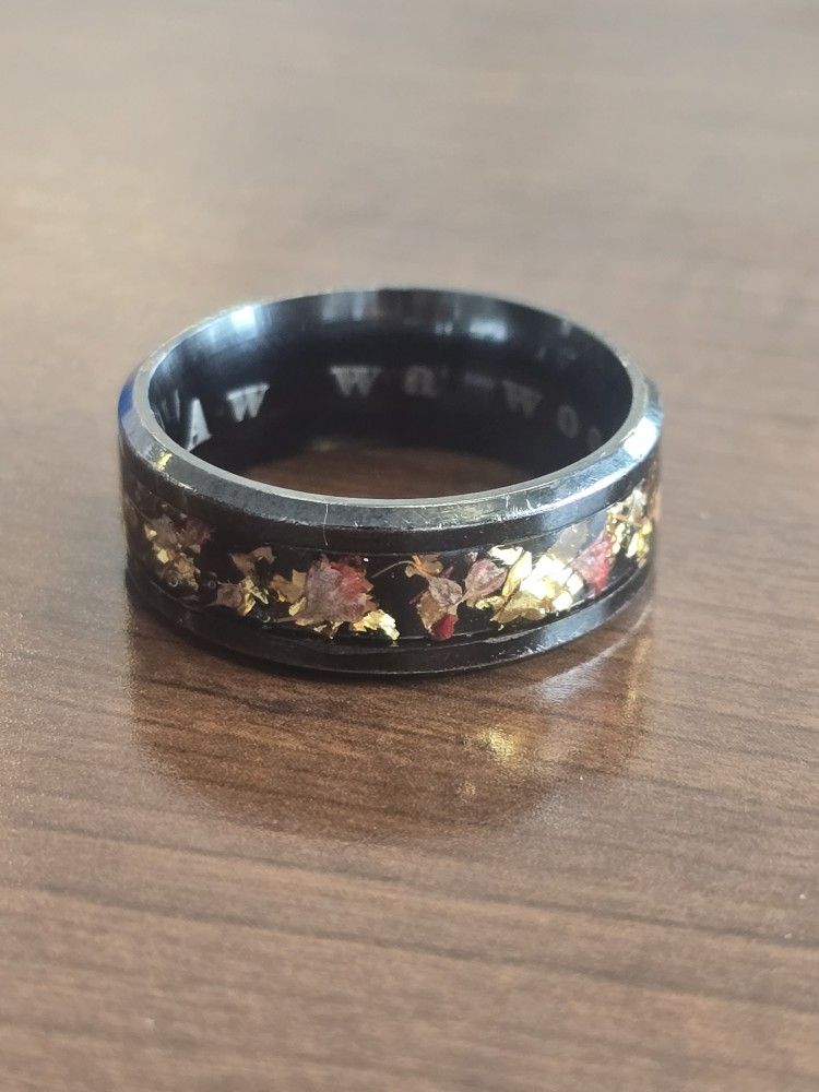 * Black Tungsten Gold Leaf designer wedding band ring * size 10