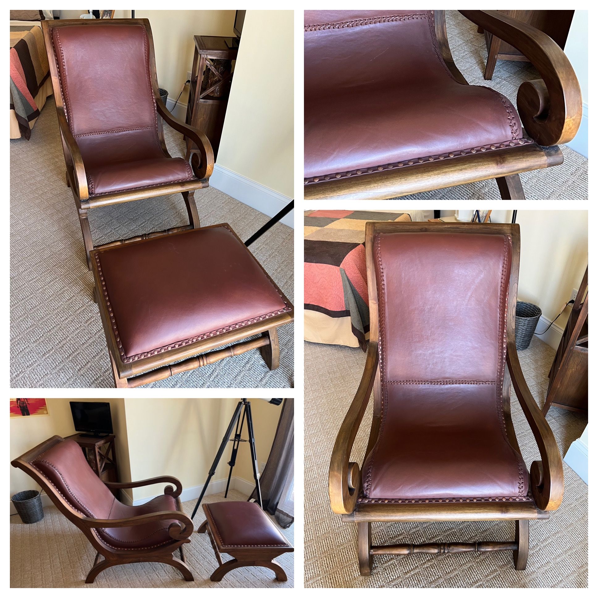Teak & Leather Chair & Ottoman