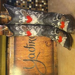 Yadira embroidered western boots heart & wings cognac color