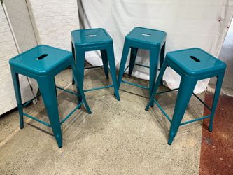 Teal Stackable Metal Stools (Set of 4)