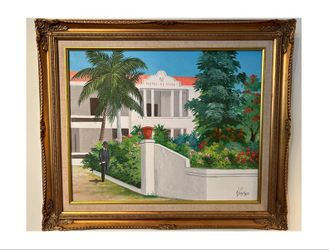 Haitian Painting of Hotel de Ville - Henry Eyma Signed
