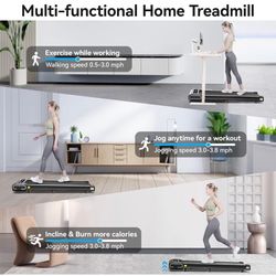 Walking Pad Treadmill, Under Desk Treadmill for Home and Office, Portable Treadmill with LED Display Remote Control, 2.5HP Electric Treadmills 300 lbs
