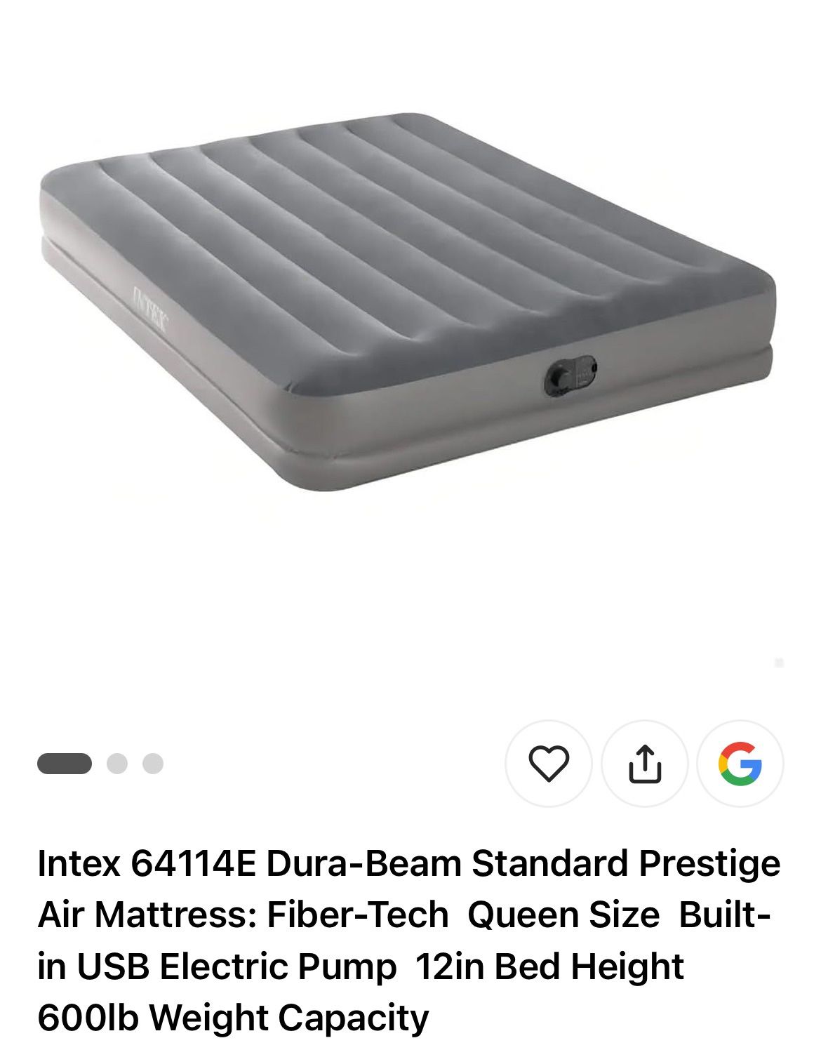 Queen Air Mattress – Intex Dura-Beam w/ Built-In Pump