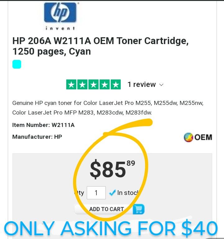 HP Toner Ink Cartridge•CYAN•206A