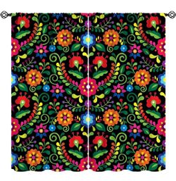 Mexico Floral Blackout Curtains Traditional Mexican Flower Colorful Plant Aesthe