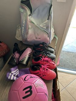 Girls Soccer Gear Bag And Cleats  Shoes Shinguards