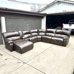 Free Delivery 🚚 -Power Reclining Leather Sectional Sofa Couch – Dark Brown 