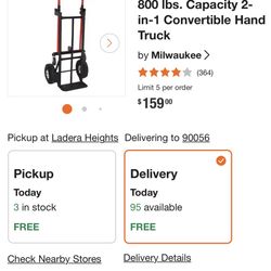  Milwaukee - 800 lbs. Capacity 2-in-1 Convertible Hand Truck Milwaukee Dolley