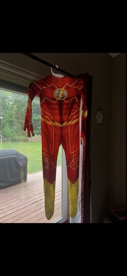 Flash Superhero Costume For Kids Adults Marvel Cosplay Jumpsuit  (Size 6-7 youth)