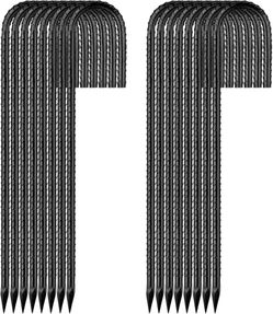 16 Pack 12 Inch Garden Ground Stakes, J Hook Rebar Stakes, Heavy Duty Steel Ground Anchors, for Tents, Fence, Trampoline and Outdoor Decoration