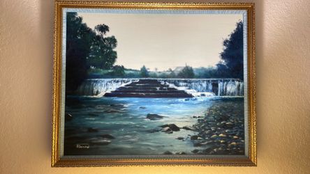 Original painting of waterfall in Ireland, framed