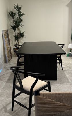 Black Fluted Dining Room Table and Chair