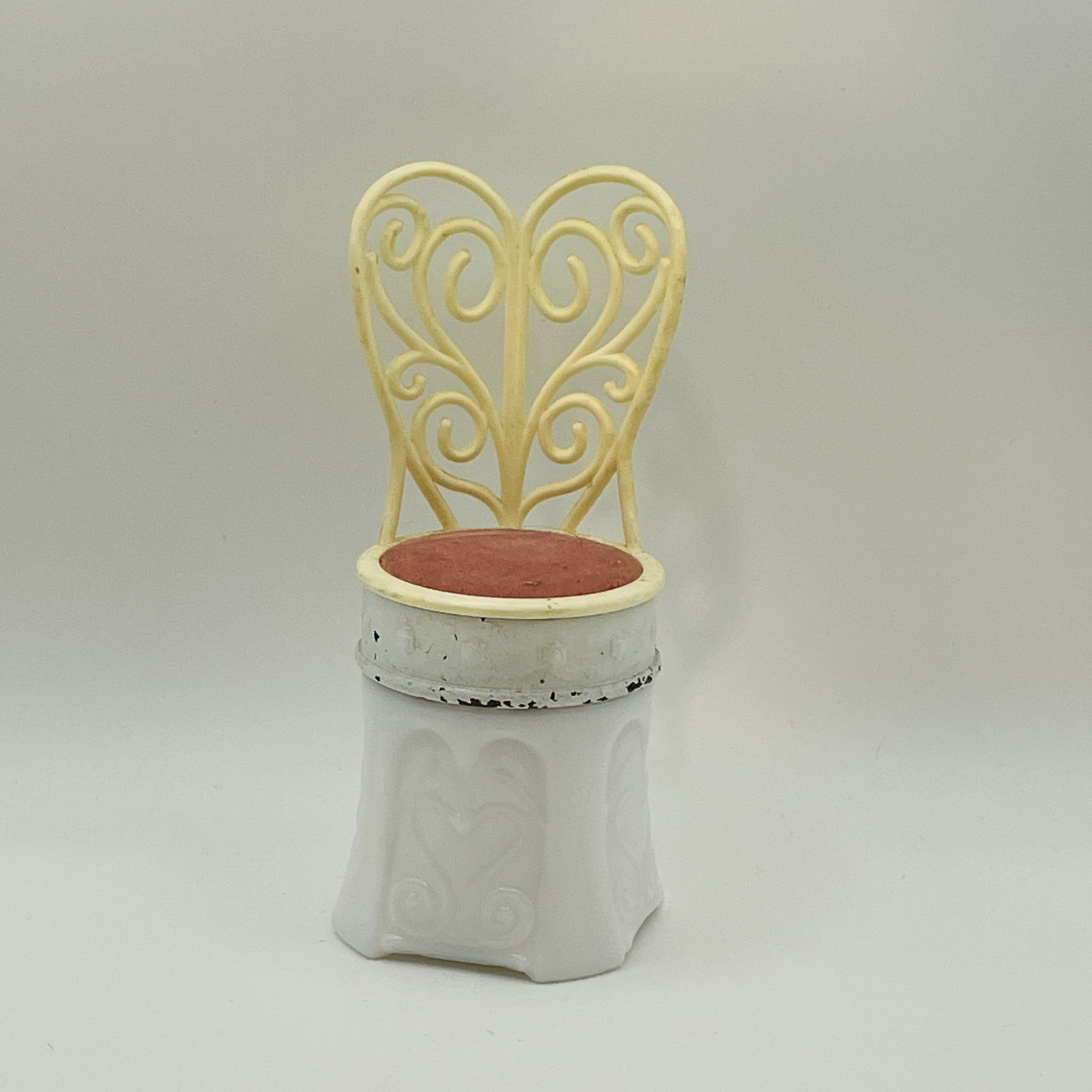 Vintage Avon Pink White Doll Chair Moonwind Bottle 4.5 Inches Tall Sweet Shoppe