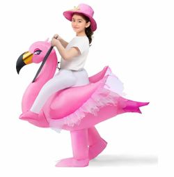 Kids Inflatable Costume, Pink Riding an Elegant Flamingo, Halloween Ride-on Flamingo Costumes, Funny Blow Up Inflatable Suit for Girls, (Pink, M)
7-1