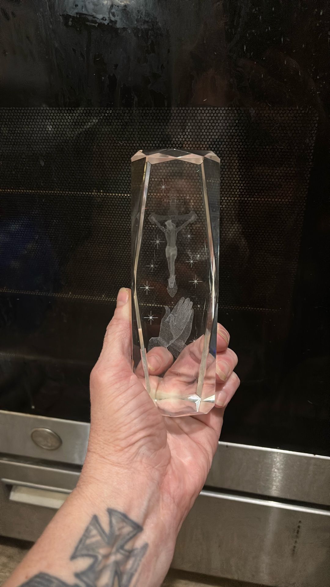 Etched Glass Paperweights With Lighted Stand