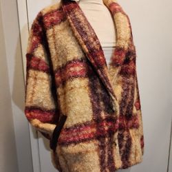 Knox Rose Plaid Sherpa Teddy Jacket Oversized Button Down Fuzzy Cabincore sz 2XL