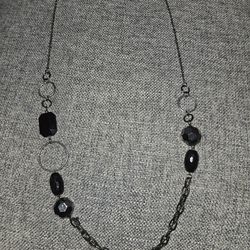 Draped black beaded Silver Necklace