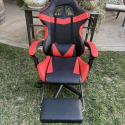 Gaming Chair Black Red with Footrest