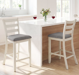 New In Box - Set of 2 Costway Counter Height Bar Stools (Whitewash / Gray)