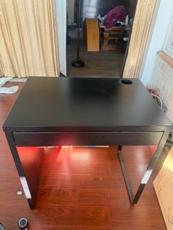 Black Desk with Drawer and LED Lighting