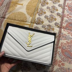 YSL Monogram Large Wallet on Chain in Grained Leather